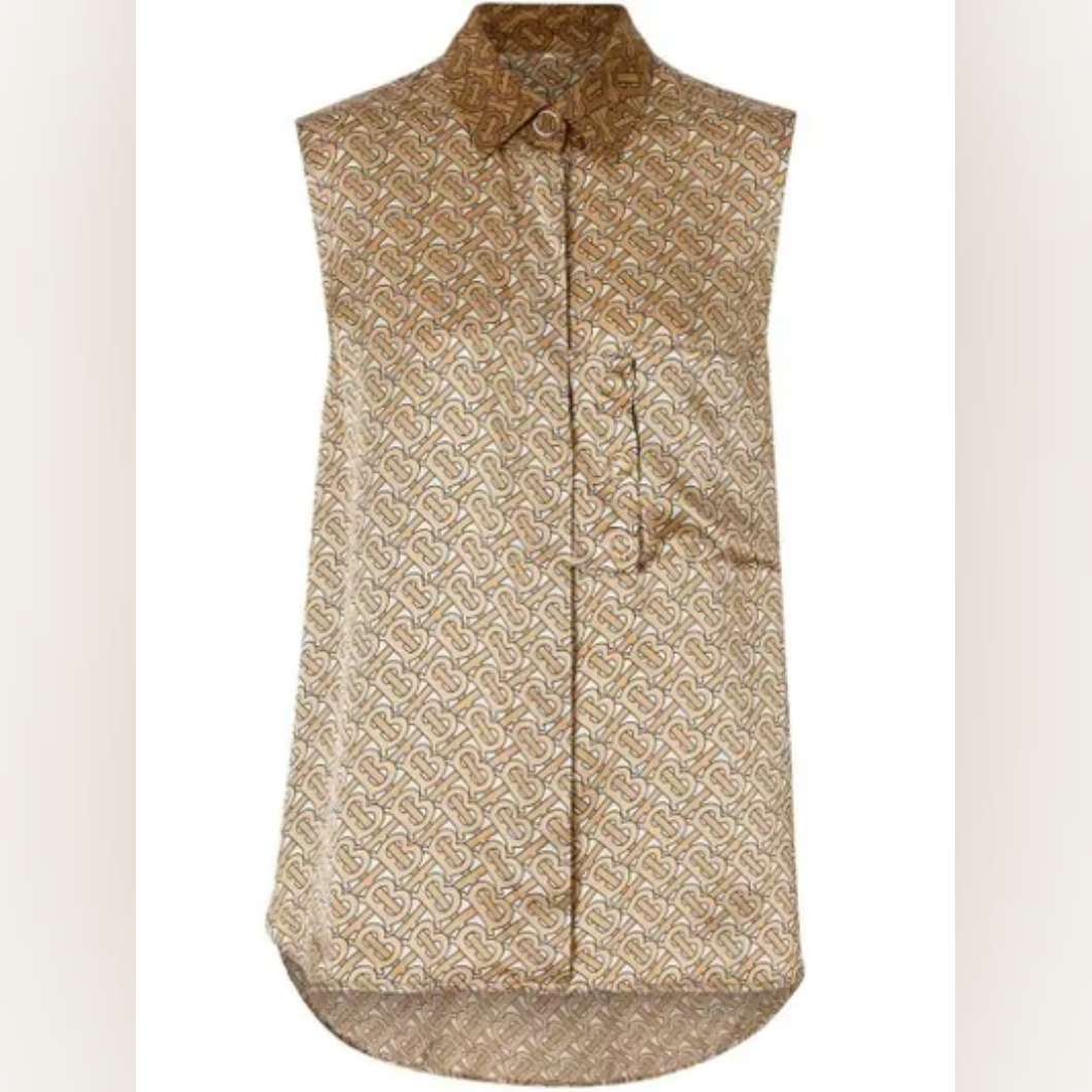 Burberry Tb Monogram 100% Silk Oversized Shirt Blouse Top